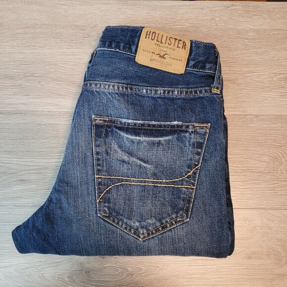 Hollister Jeans 30x32 Button Fly Straight Ripped Medium Light Wash Cotton Denim - Picture 3 of 11